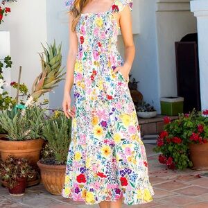 THMLFloral Smocked Midi Dress